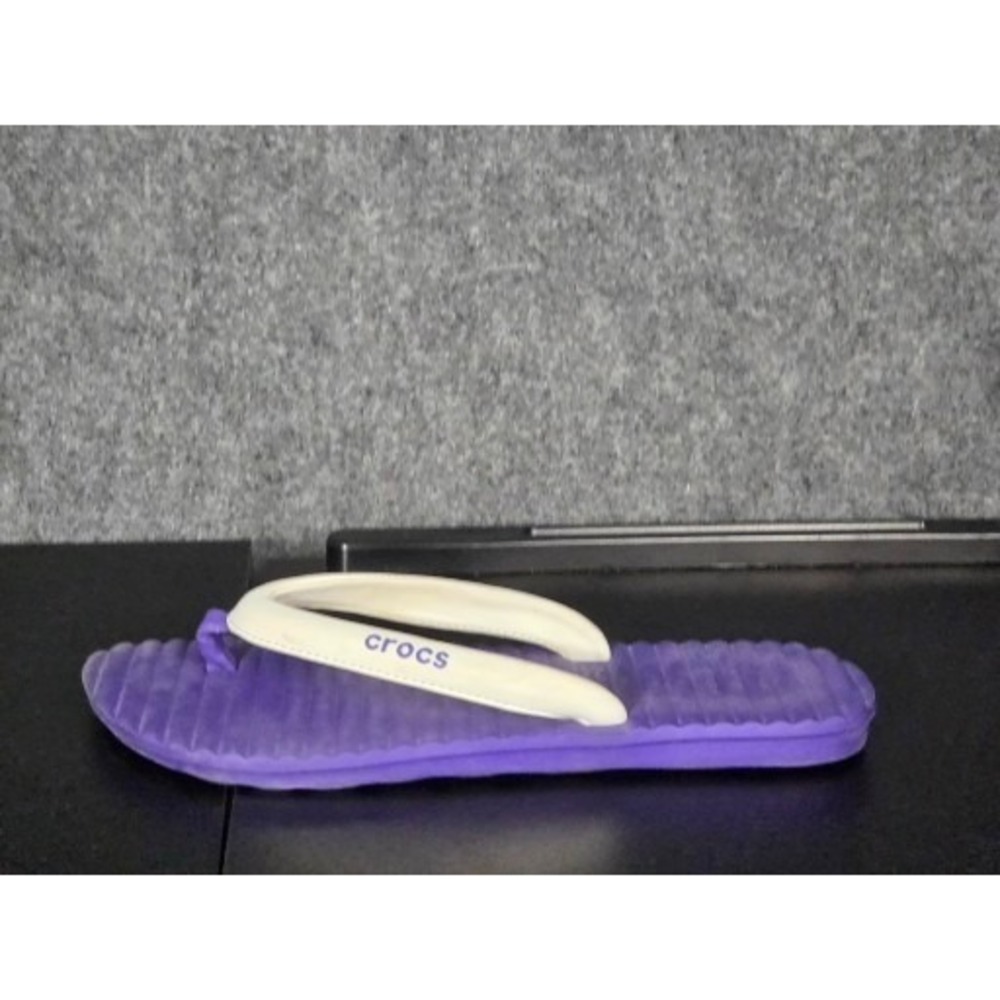 Crocs Purple‎ White Flip Flops Womens Sz 10 Comfort Casual Beach Thong Sandals